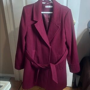 Ricki’s Belted Wrap Coat in Burgundy/Maroon